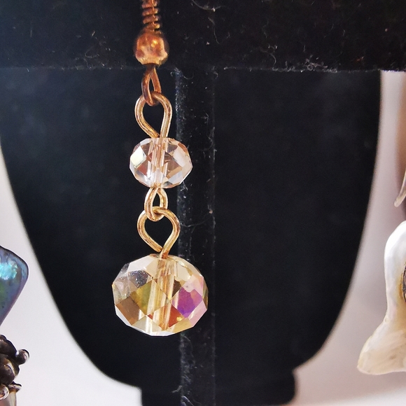 Lot of 3 Singleton Earrings Abalone Baroque Pearl Sterling Aurora Borealis - Picture 7 of 17